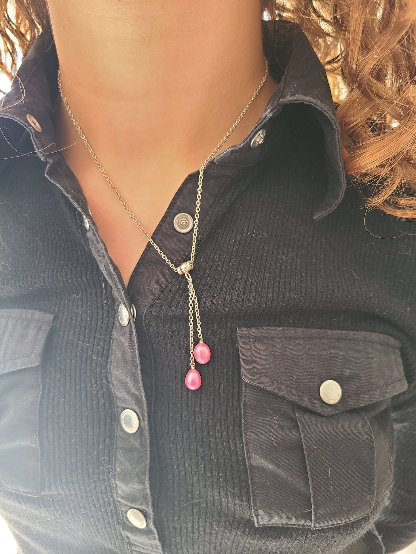 Collier 2 Perles de Culture d'Eau Douce Rose Fushia