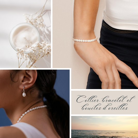 Pack collier, bracelet et boucles d'oreilles perles blanches pour un look accordé !