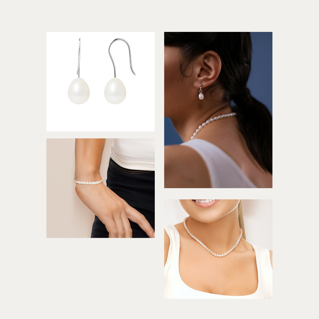 Pack collier, bracelet et boucles d'oreilles perles blanches pour un look accordé !