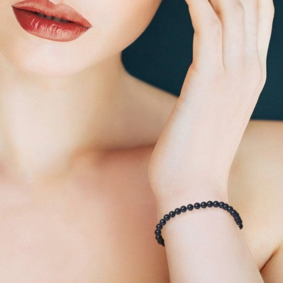 Bracelet de perles noires - fermoir argent - Perlinea