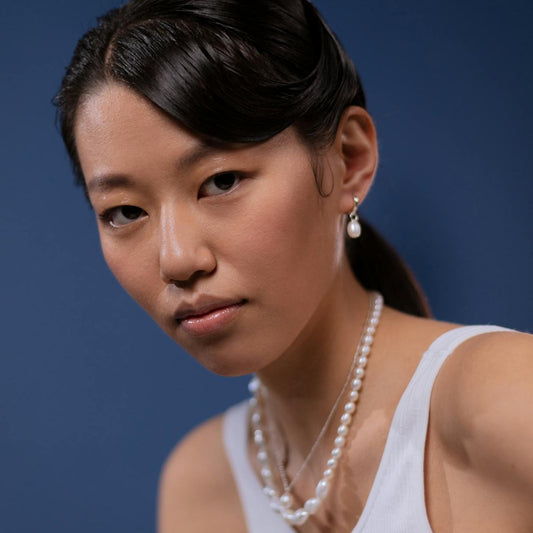 Collier pendentif perle blanche - Or blanc - Perlinea