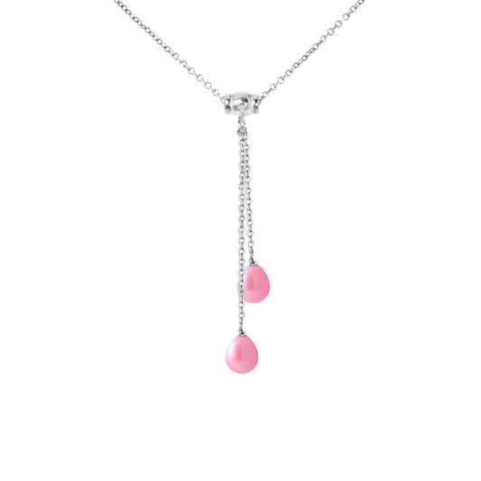 2 Fuchsia Pink Freshwater Cultured Pearl Necklace