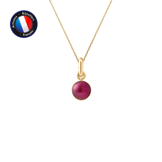 Collier pendentif perle rouge - Or jaune - Perlinea
