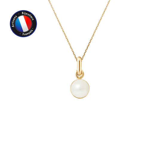 Collier pendentif perle blanche - Or jaune - Perlinea