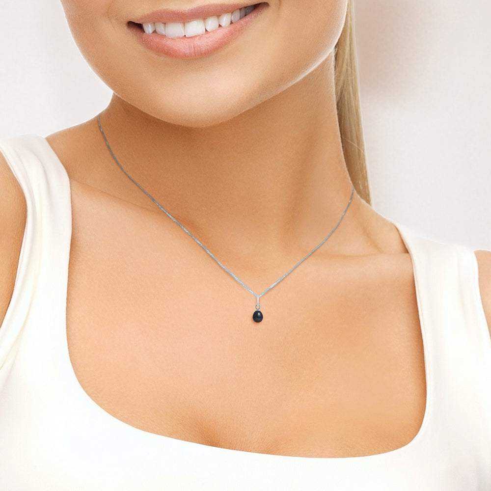 Collier pendentif grosse perle noire - Or blanc - Perlinea
