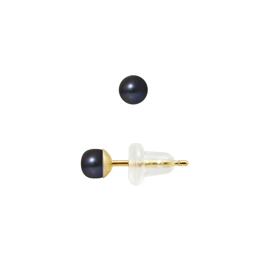 Petites Boucles d'Oreilles perles noir - Perlinea -  Or Jaune 9cts - 34