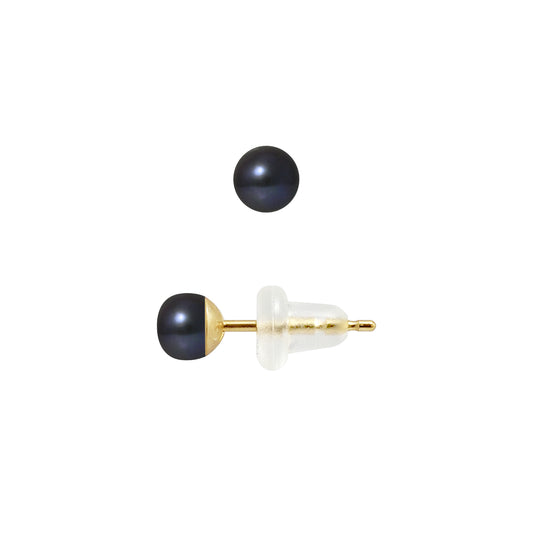 Petites Boucles d'Oreilles perles noires - Perlinea -  Or Jaune 9cts - 45