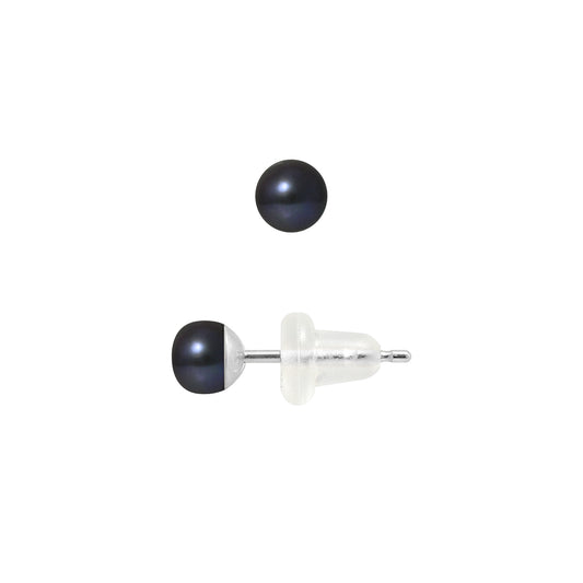 Petites Boucles d'Oreilles Perles noires - Perlinea -  Or Blanc 9cts - 34