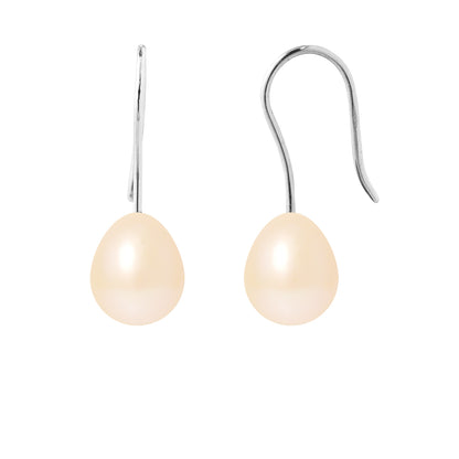 PERLINEA- Earrings- Freshwater Cultured Pearls- Pear Diameter 7-8 mm Pink- Women's Jewelry- White Gold