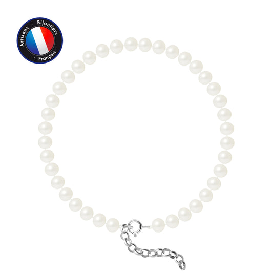 PERLINEA- Bracelet- Freshwater Cultured Pearls- Semi Round 5-6 mm White- Women's Jewelry- 925 Thousandths Silver
